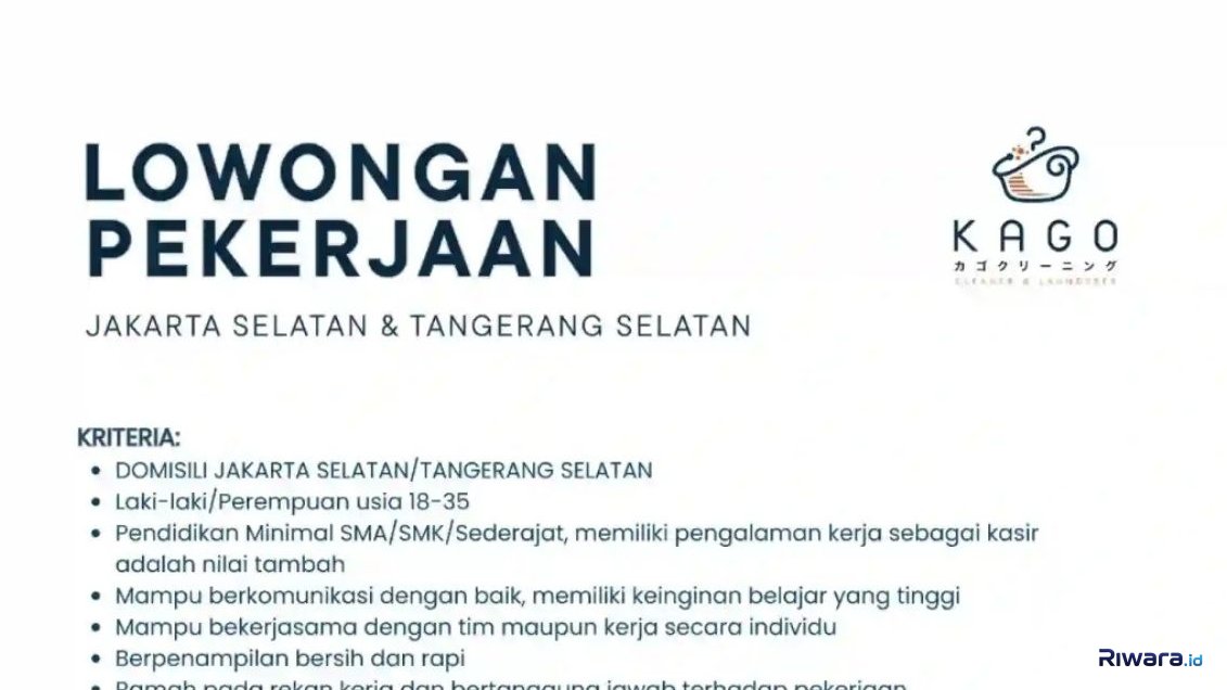 Warga Jaksel & Tangsel Merapat! Kago Buka Lowongan Frontline Cashier, Cek Syaratnya